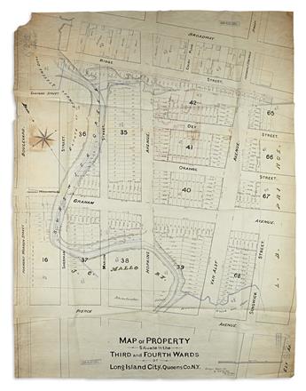 (NEW YORK CITY -- QUEENS.) 3 nineteenth-century manuscript survey maps.